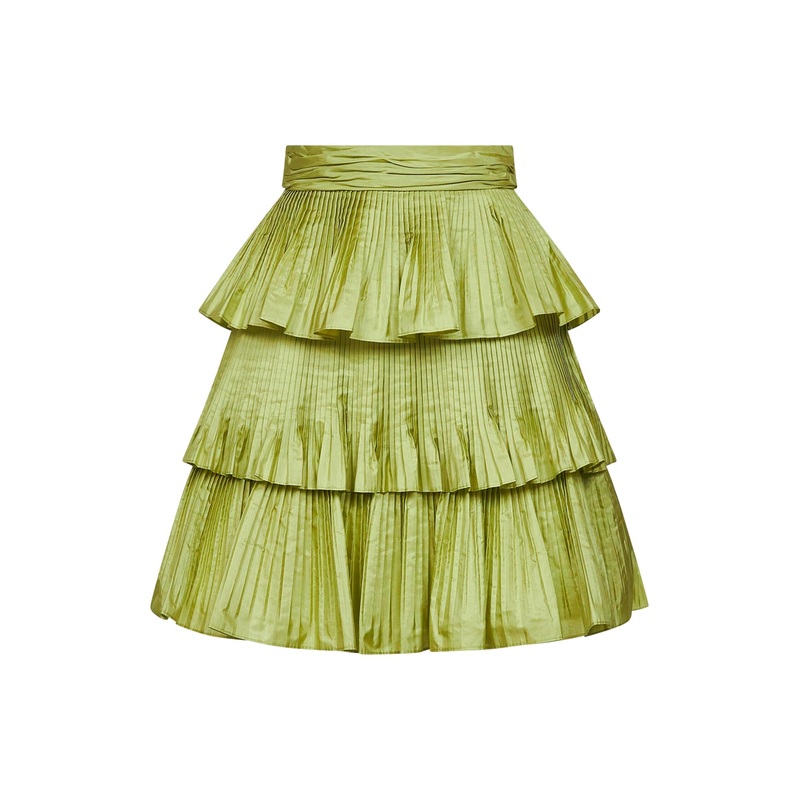 Green taffeta flounced mini skirt
