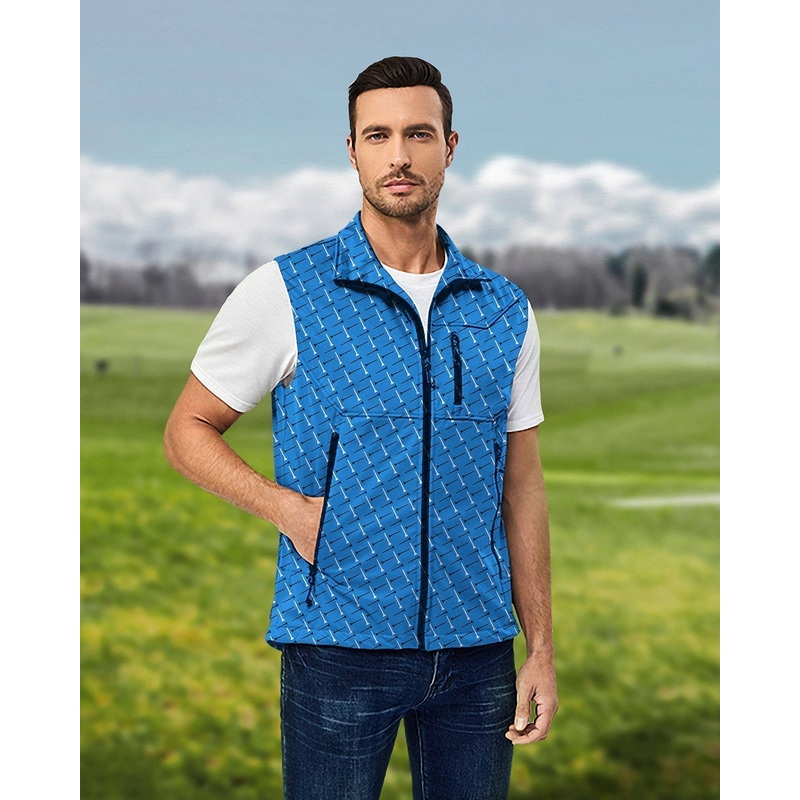 Men’s Black And White Nails Custom The Background Color Lightweight Softshell Vest Sleeveless Jacket for Golf Windproof Waterproof