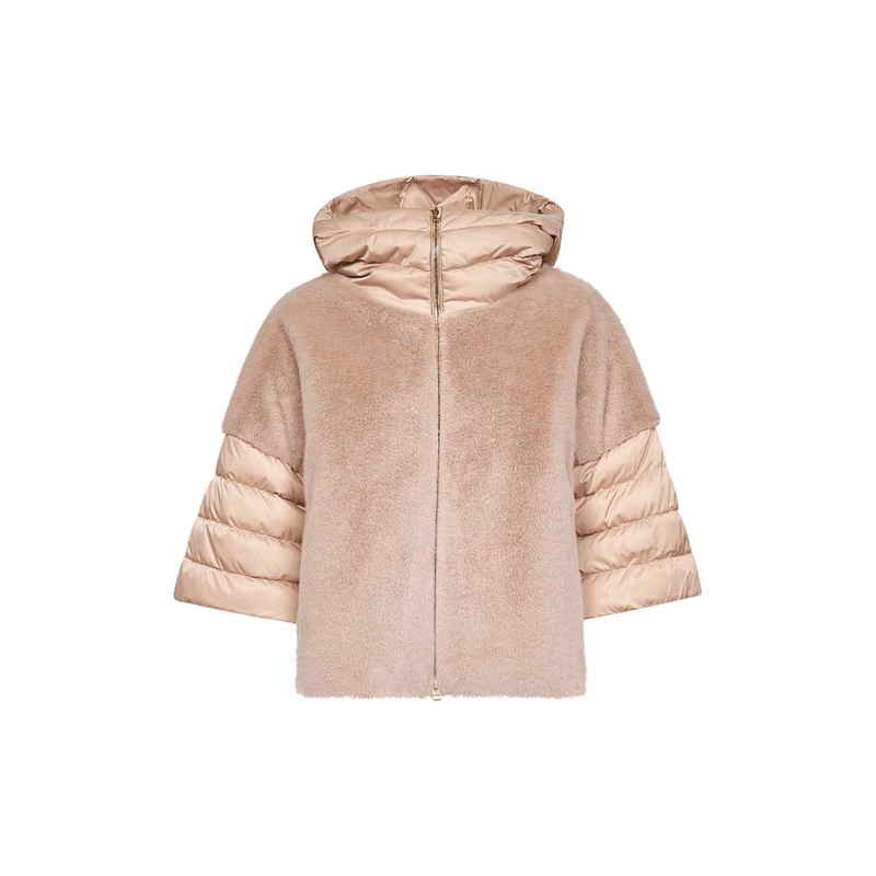 Beige satin and lady alternative fur cape