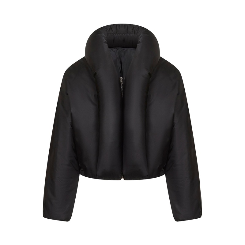 Black taffeta padded bomber jacket