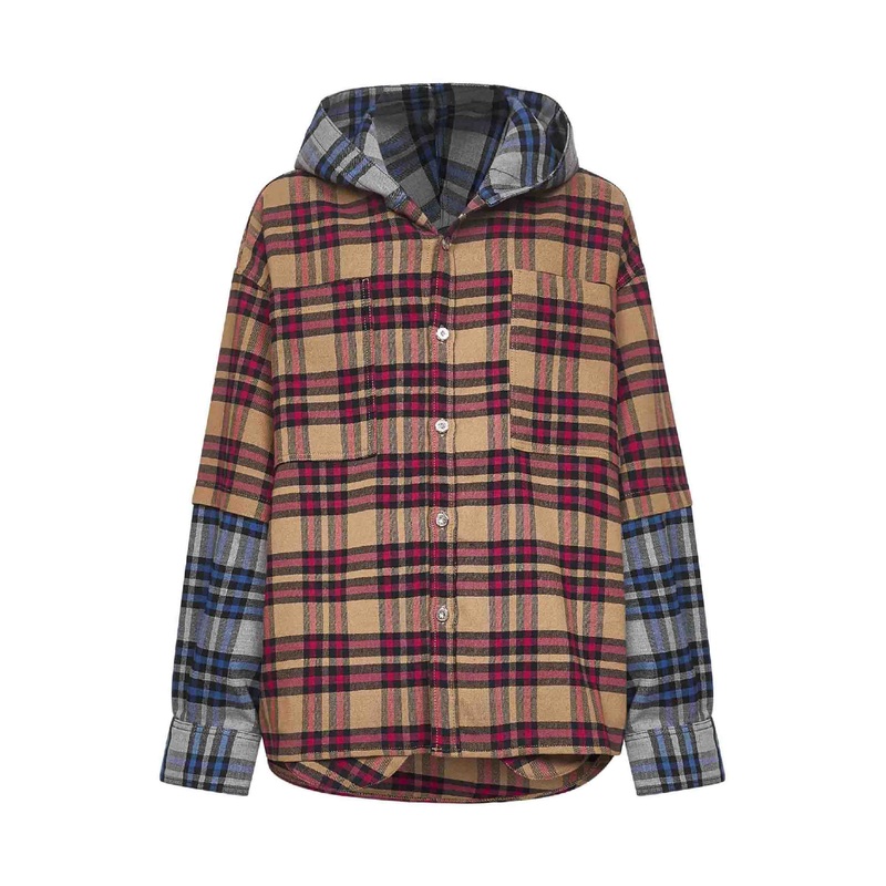 Patchwork-effect check Raf hooded jacket