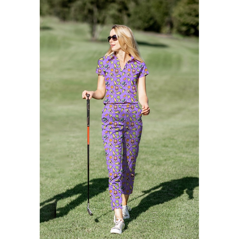 Women’s Golf Polo+Pants Set Summer Tequila skull