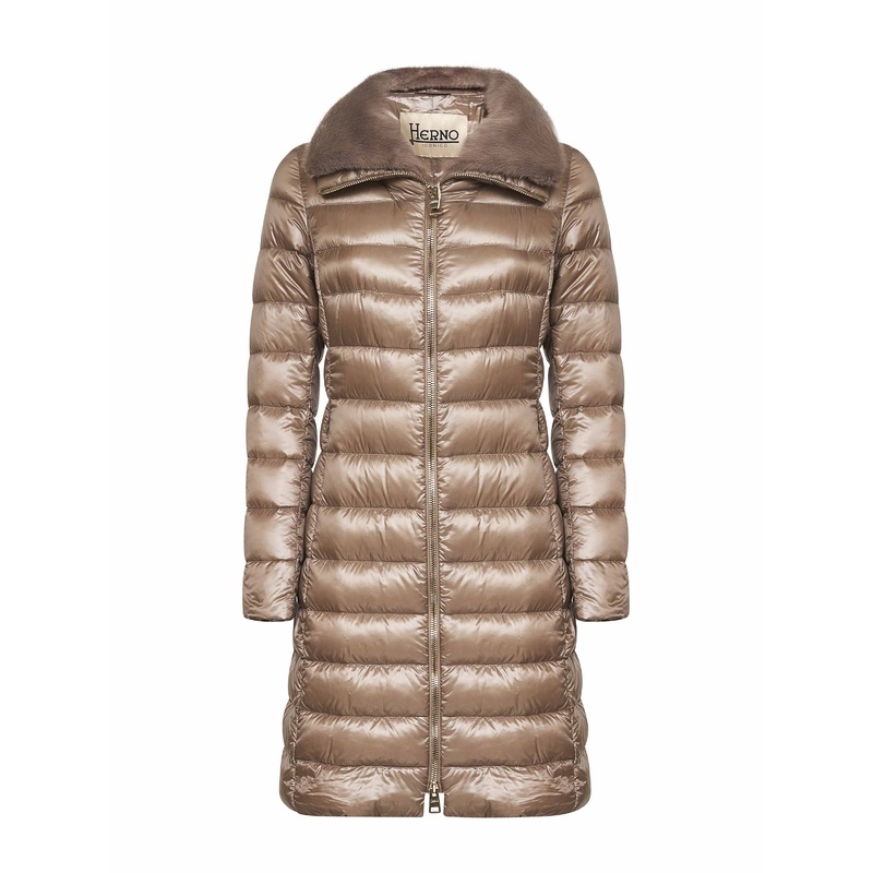 Beige Ultralight Nylon long down jacket