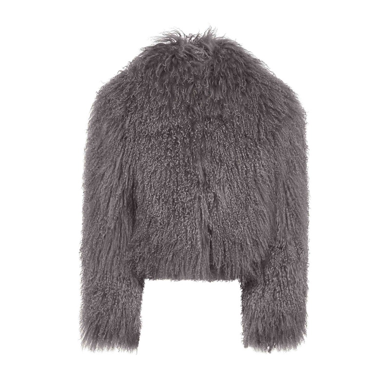 Grey shearling cropped jacket|40|42|44