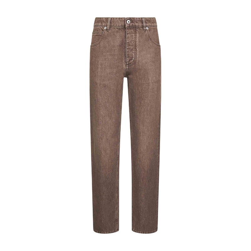 Brown washed denim straight-leg jeans