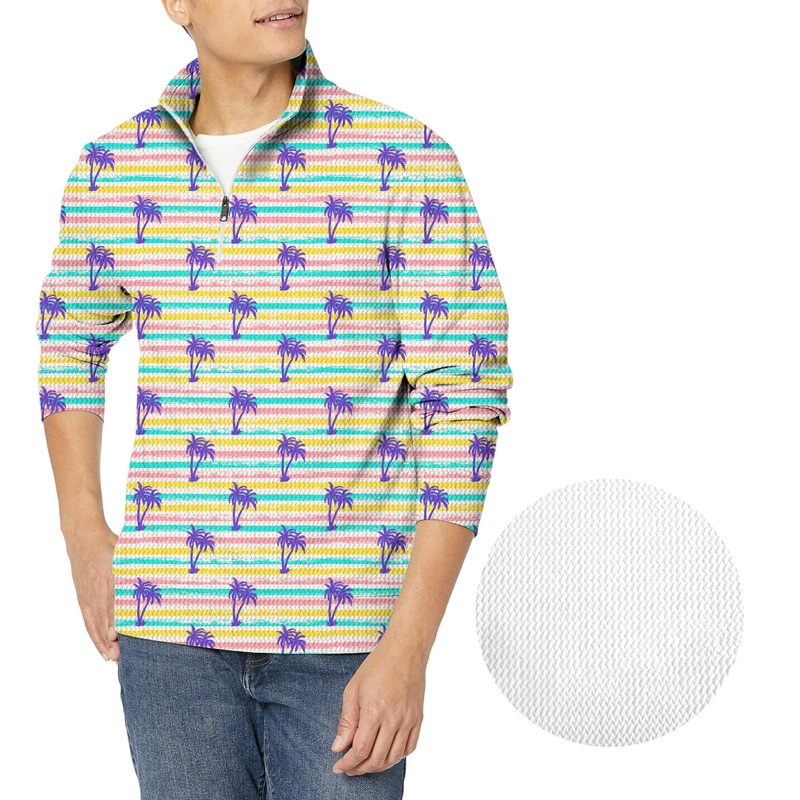 Striped Summer Palm tree-Men’s Golf Waffle Zipper Pullover