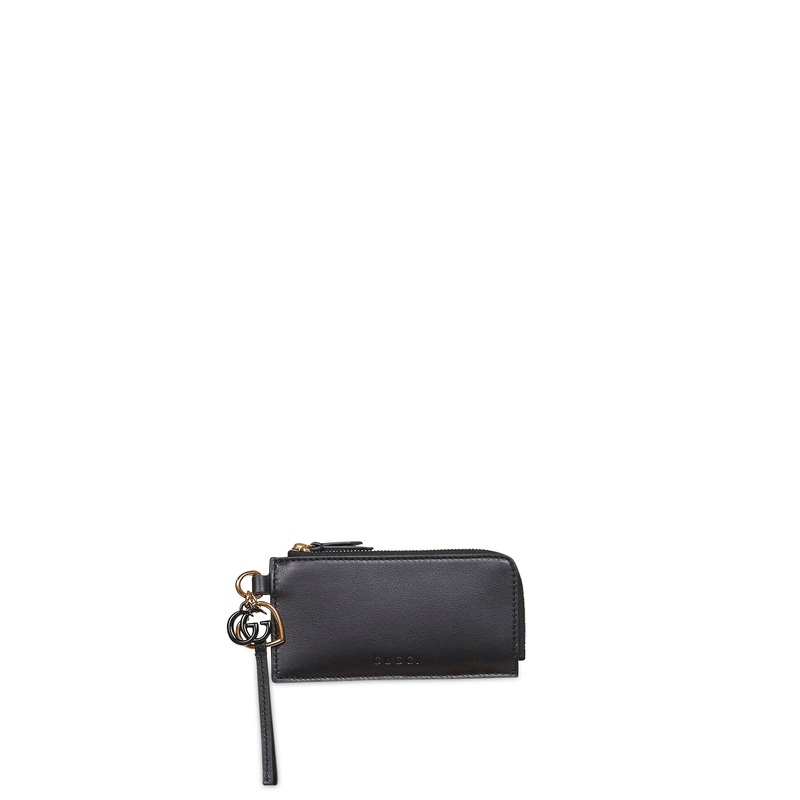 Black card case with Double G charm