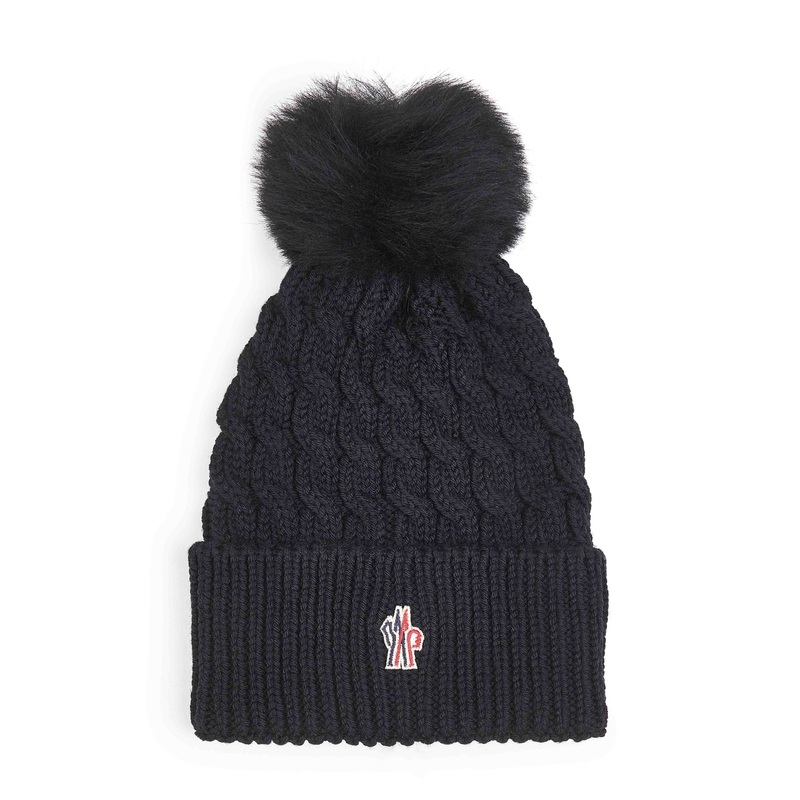 Black virgin wool hat with pompom
