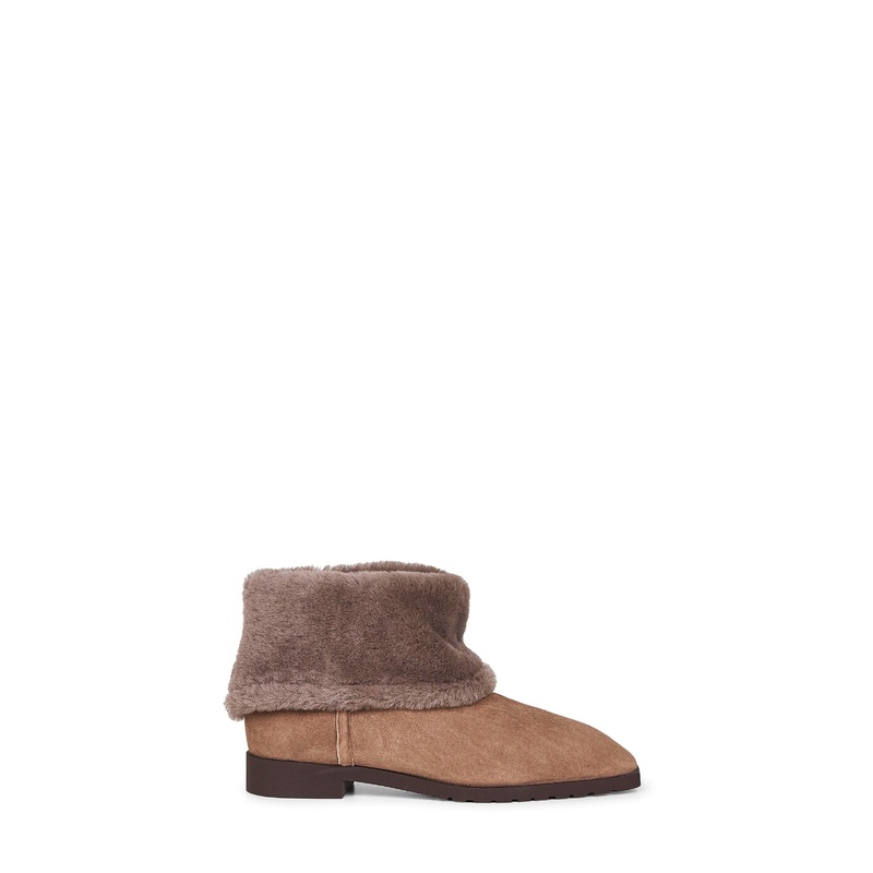 Brown fold-down shearling ankle boots