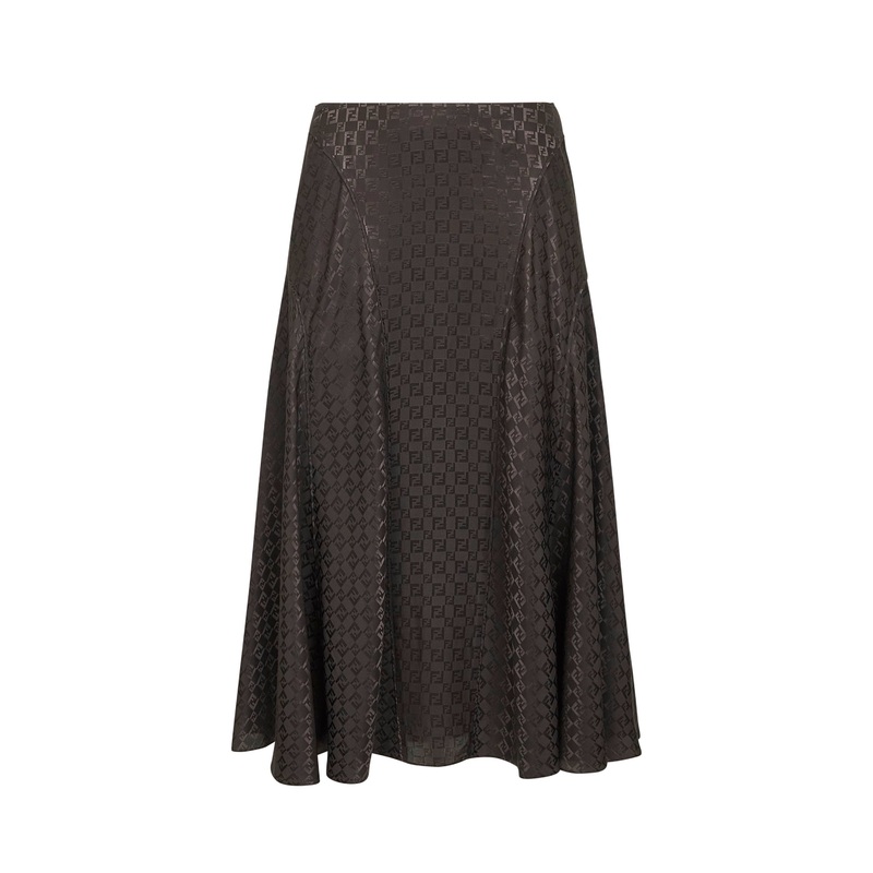 Brown jacquard FF silk midi skirt