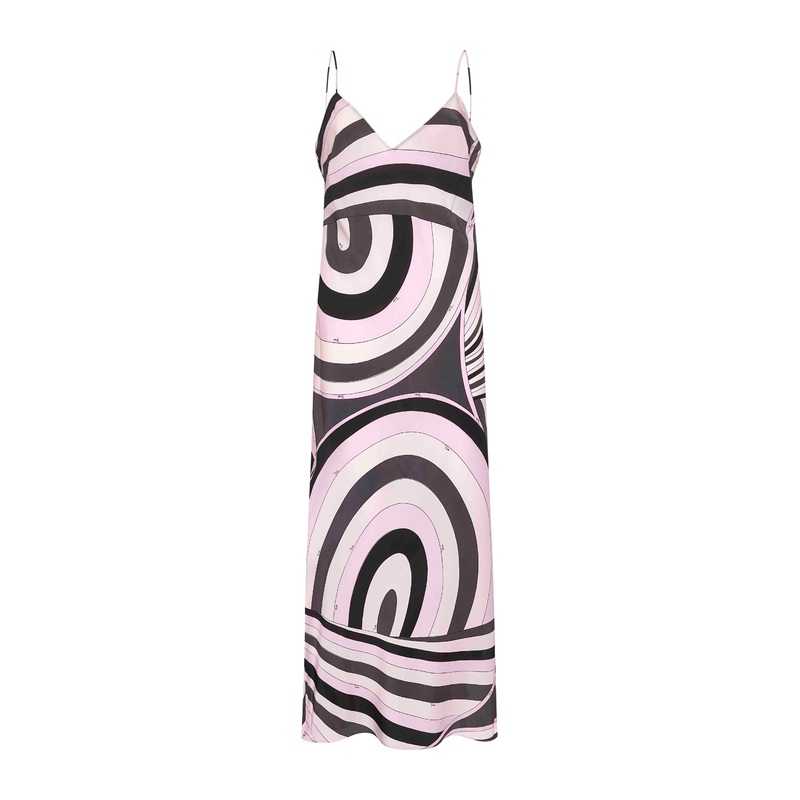 Iride print silk lingerie long dress