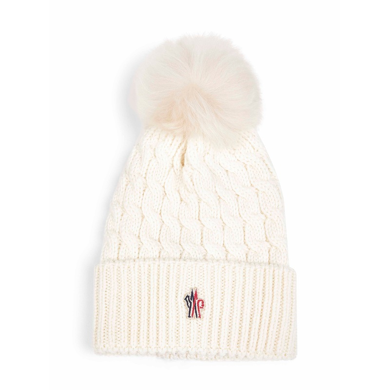 Ivory virgin wool hat with pompom