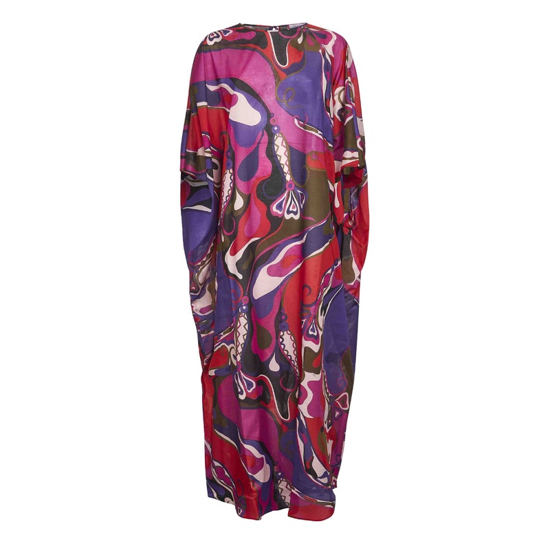 Orchidee print muslin long caftan