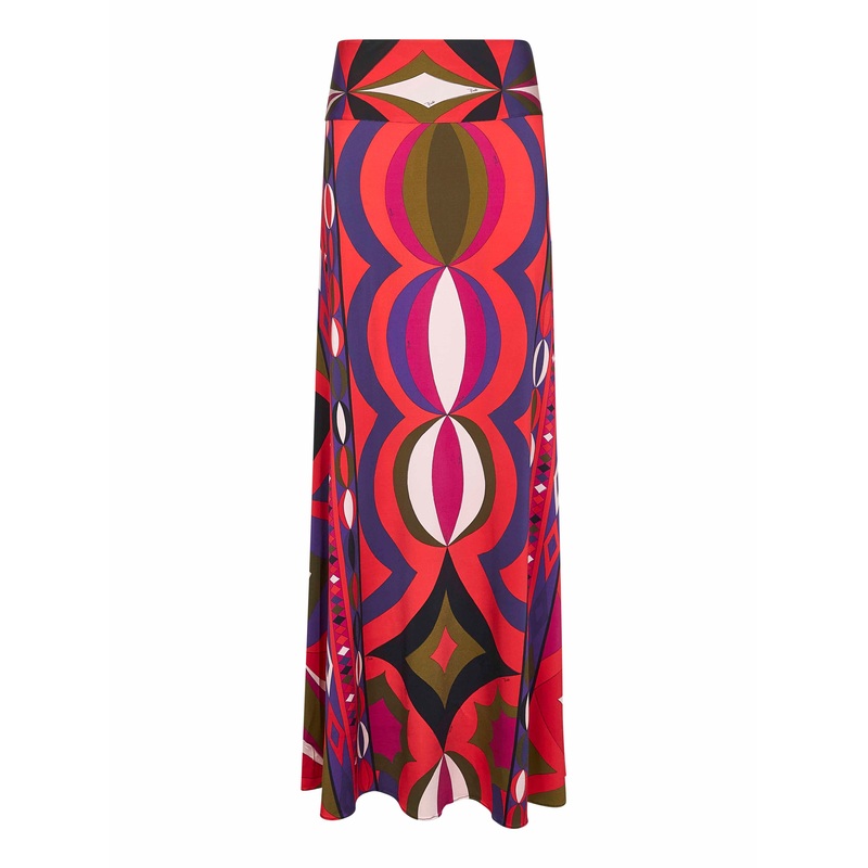 Printed stretch viscose long skirt