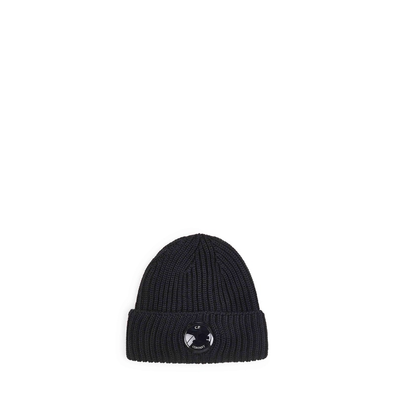 Black Extrafine Merino Wool Lens beanie