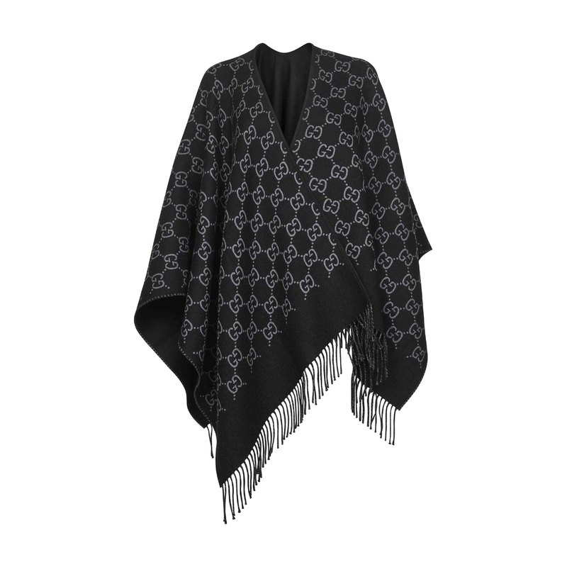 Black GG wool jacquard cape|PZ