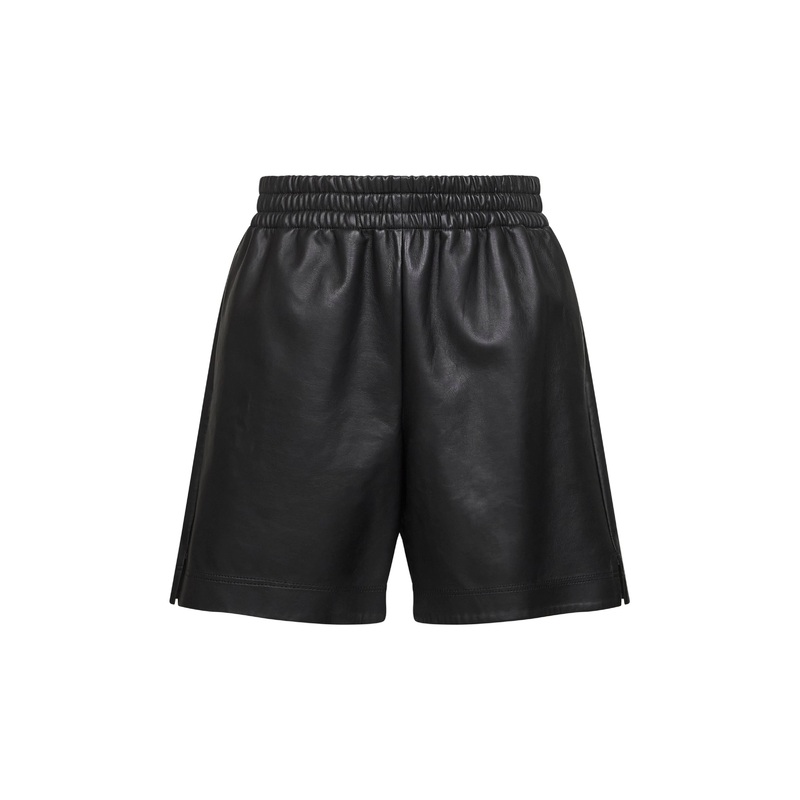 Black lambskin Bermuda shorts|48