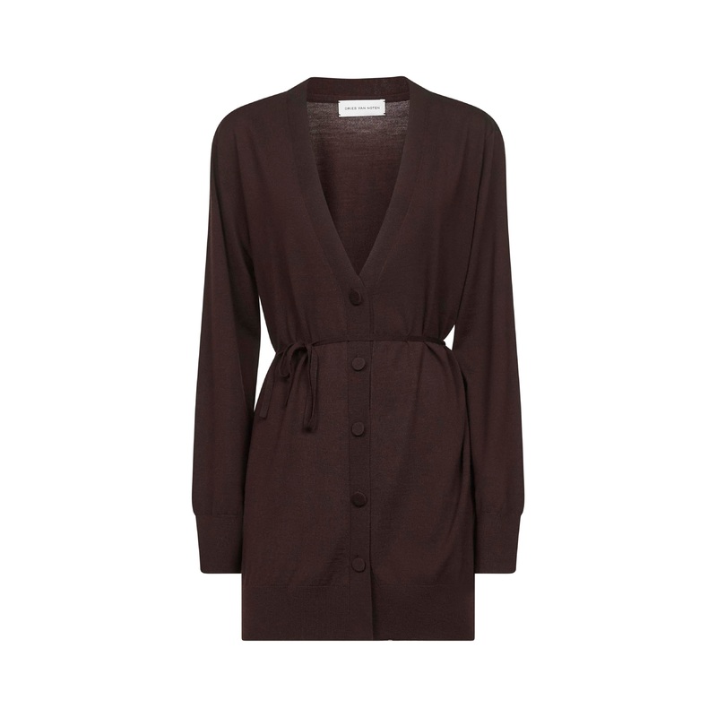 Brown merino wool long cardigan