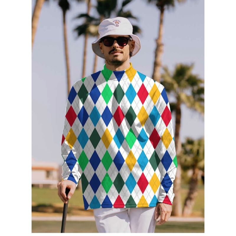 Men’s Argyle Colorful Pullover High neck Long/Short sleeve T-Shirt