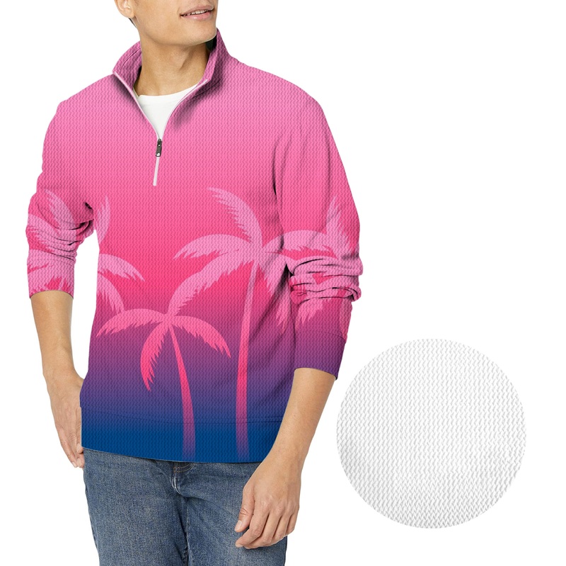 Pink Palm Paradise-Men’s Golf Waffle Zipper Pullover