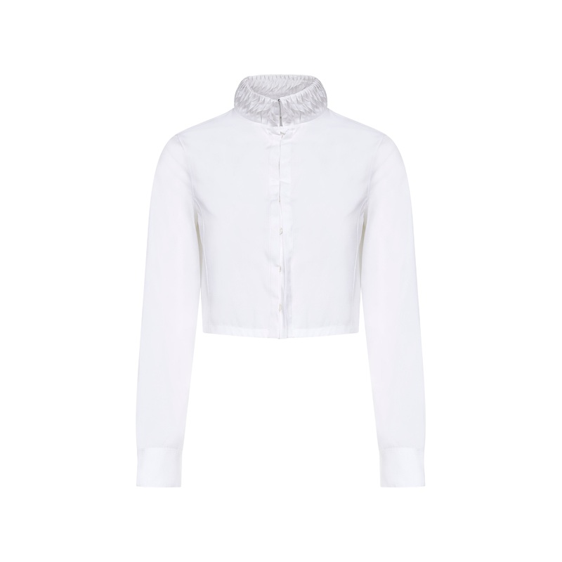 White cotton poplin cropped blouse