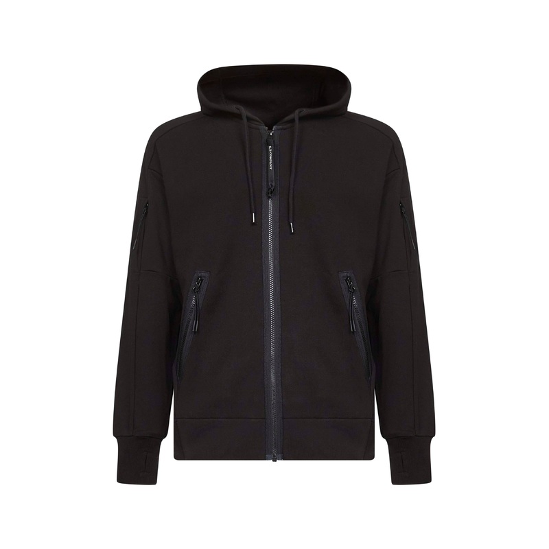 Black Diagonal Raised Fleece zip-up hoodie