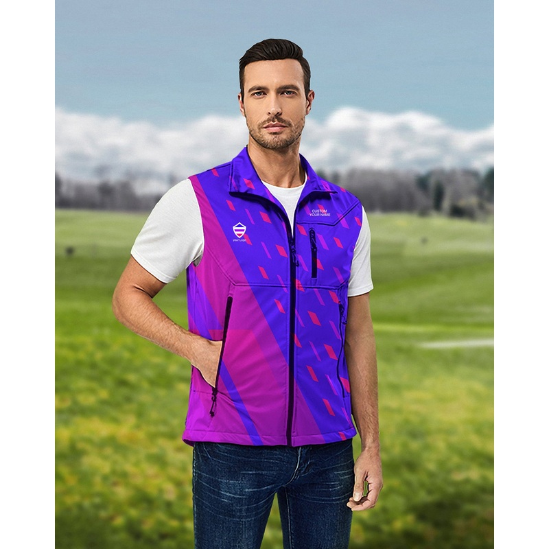 Men’s blue purple pink sport Team Lightweight Softshell Vest Sleeveless Jacket for Golf Windproof Waterproof