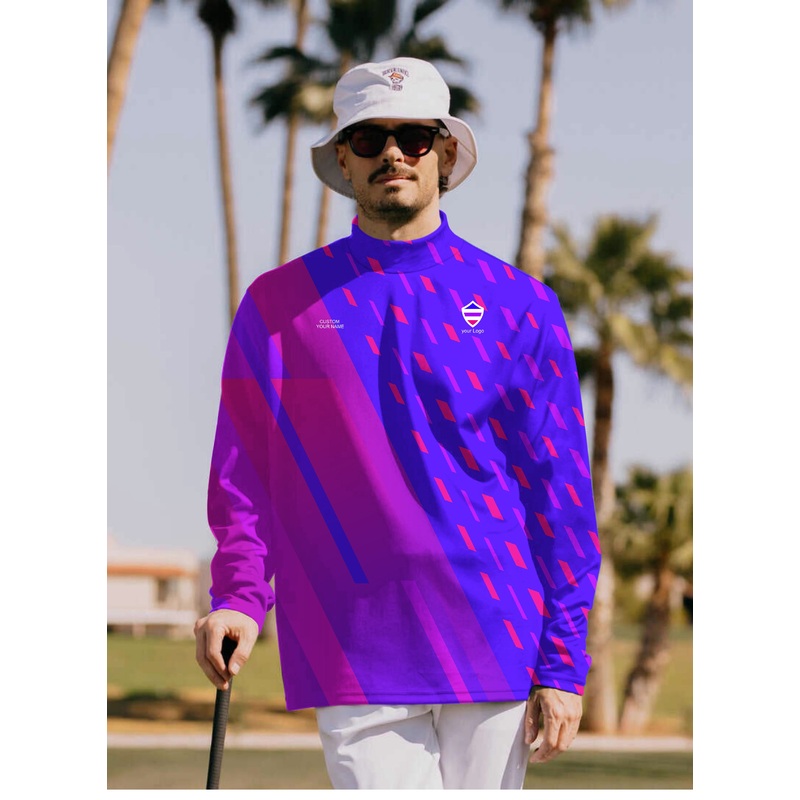 Men’s blue purple pink sport Team Pullover High neck Long/Short sleeve T-Shirt