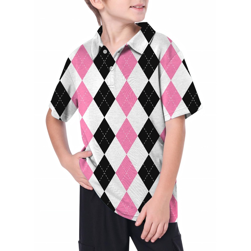 Youth pink black argyle Golf Polo US In Stock