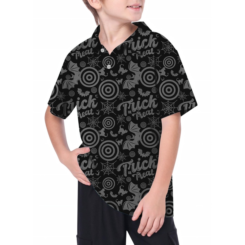 Youth Halloween Circle Bat Cat Golf Polo