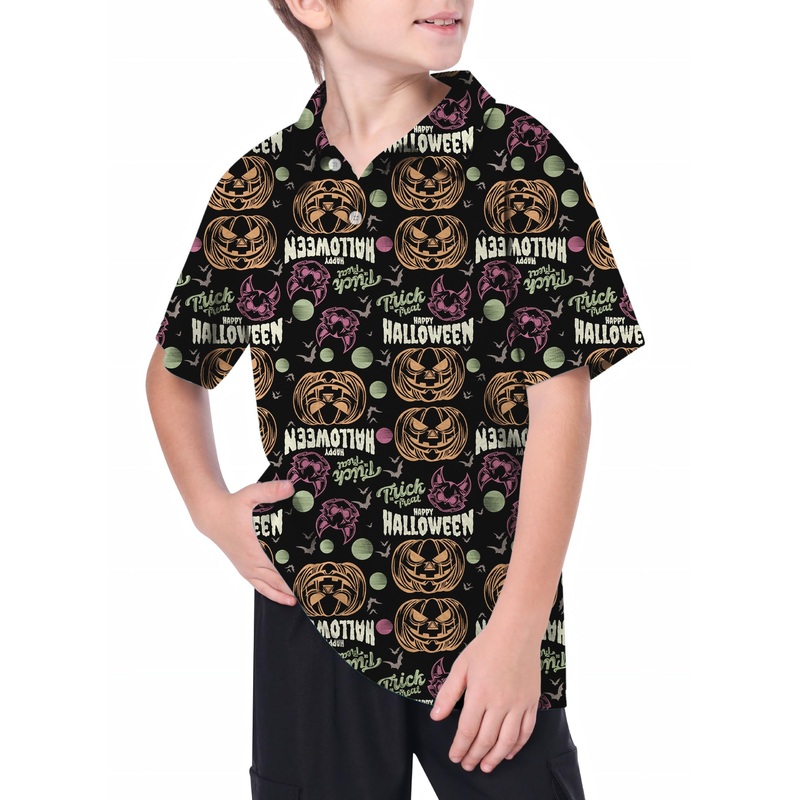 Youth Happy Halloween Colorful Pumpkin Golf Polo