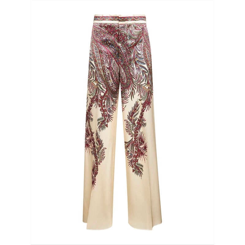 Beige printed envers satin palazzo trousers