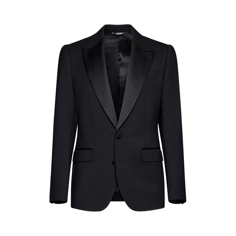 Black stretch wool Sicilia tuxedo blazer