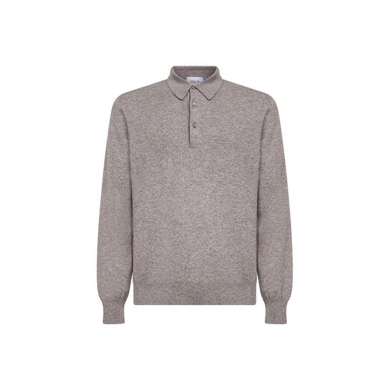 Dark grey wool blend knit polo shirt
