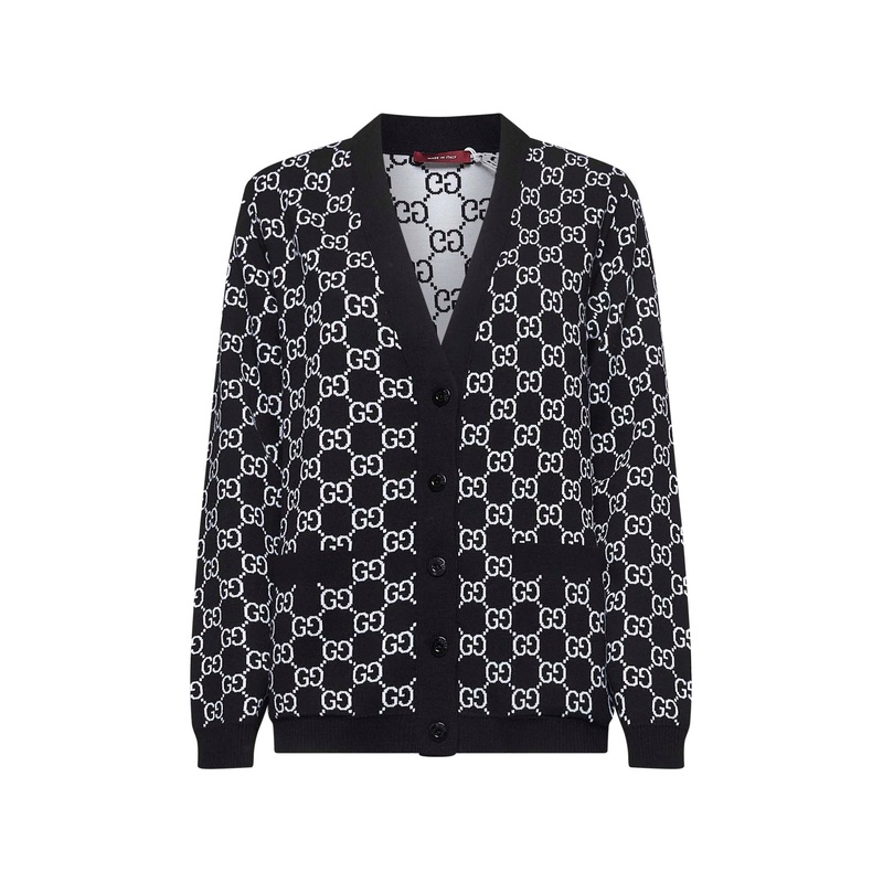 GG wool jacquard reversible cardigan