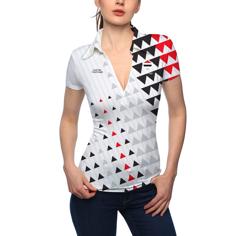 Women’s black red sport Team V Neck Golf Polo