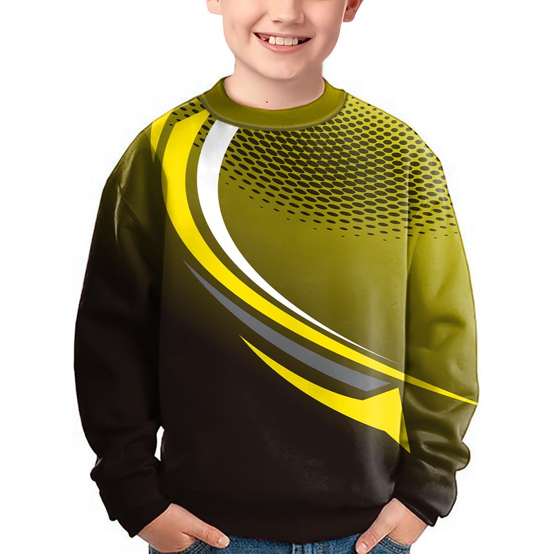 Yellow Black Custom Sport Team Competition Uniforms Crewneck Pullover Kids Ugly Sweater