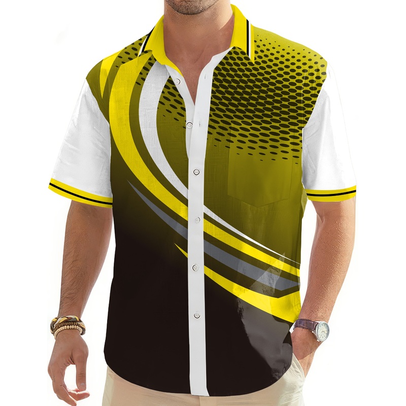 Yellow Black Custom Sport Team Competition Uniforms Men’s Golf Hawaiian Shirts Button Down Shirt