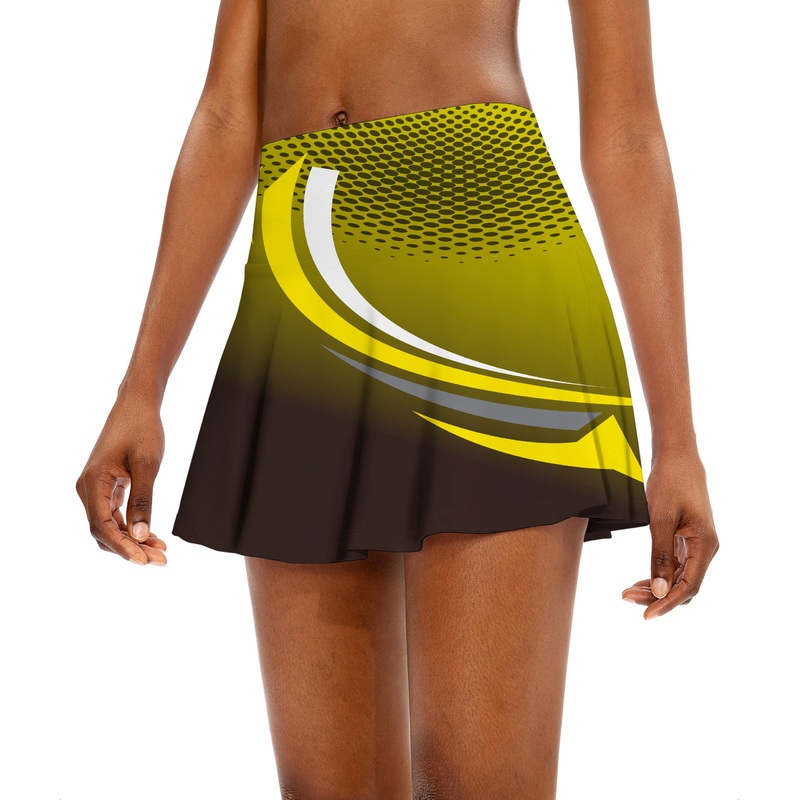 Yellow Black Custom Sport Team Competition Uniforms Women’s Athletic Golf Skorts Flared Skirts