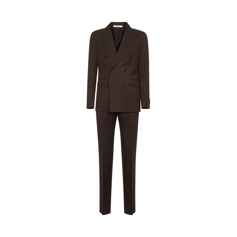 Brown jacquard wool Vesuvio double-breasted suit