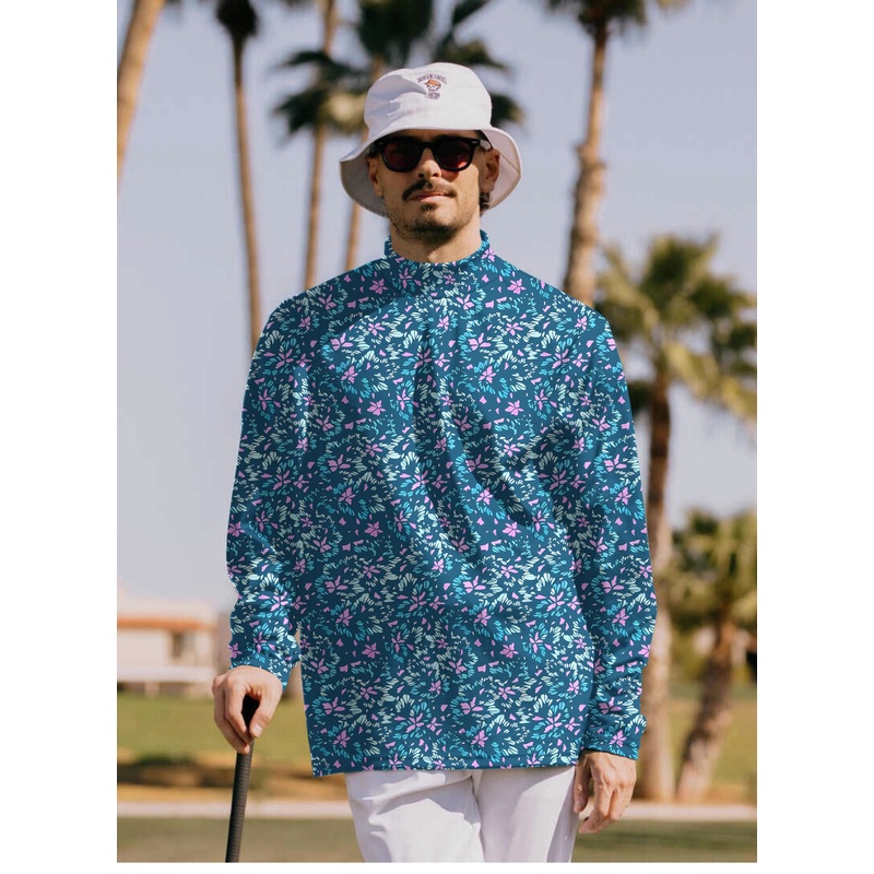 Men’s Blooming Blue Pullover High neck Long/Short sleeve T-Shirt