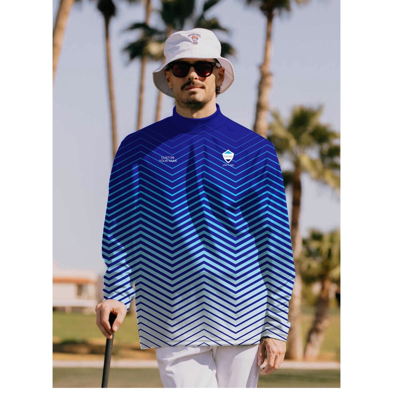 Men’s blue white sport Team Pullover High neck Long/Short sleeve T-Shirt