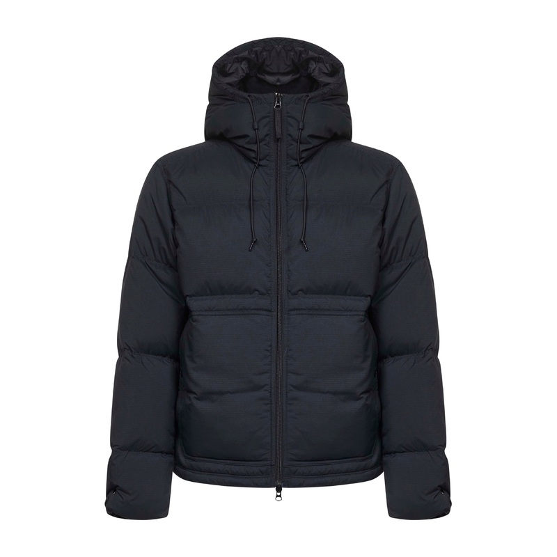 Black ripstop nylon short hooded parka