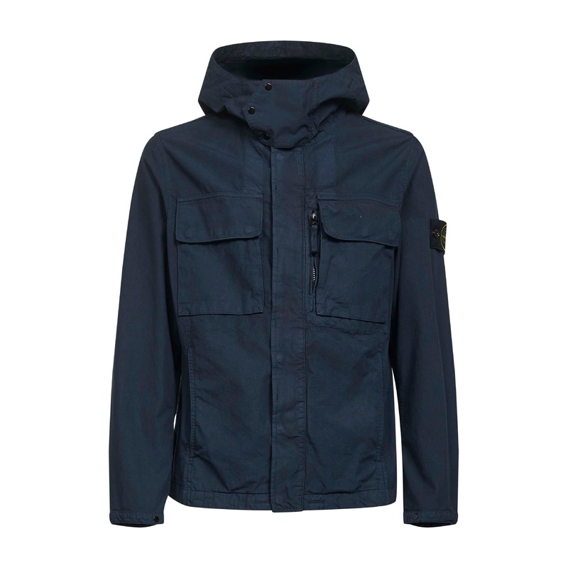 Blue cotton hooded field jacket