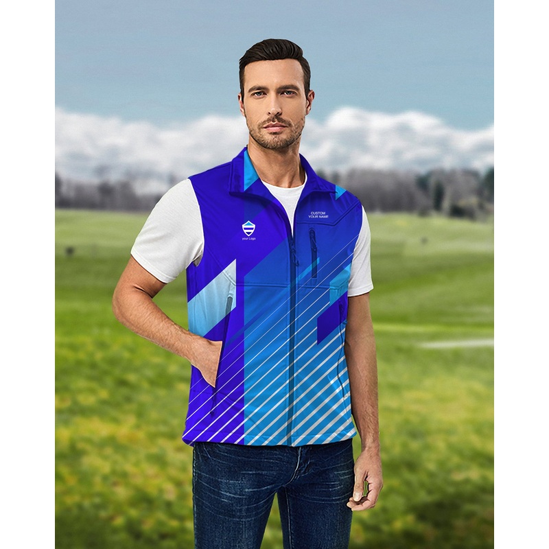 Men’s blue sport Team Lightweight Softshell Vest Sleeveless Jacket for Golf Windproof Waterproof