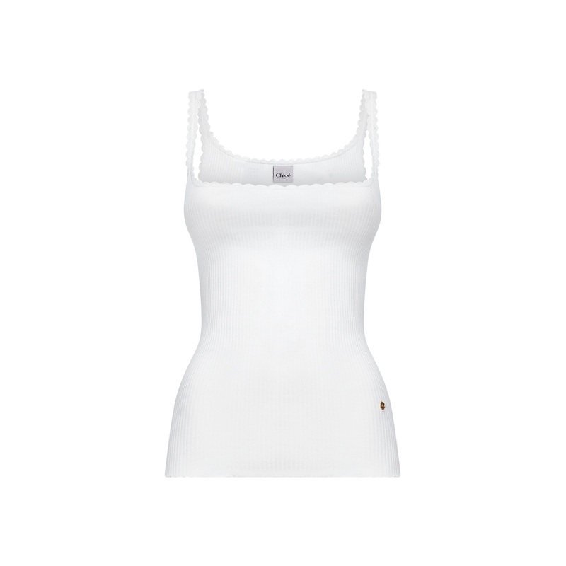 White tubular cotton fitted tank top