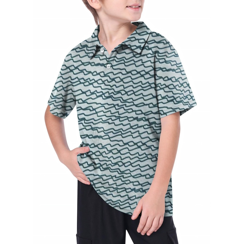 Youth Green Irregular Wavy Lines Golf Polo