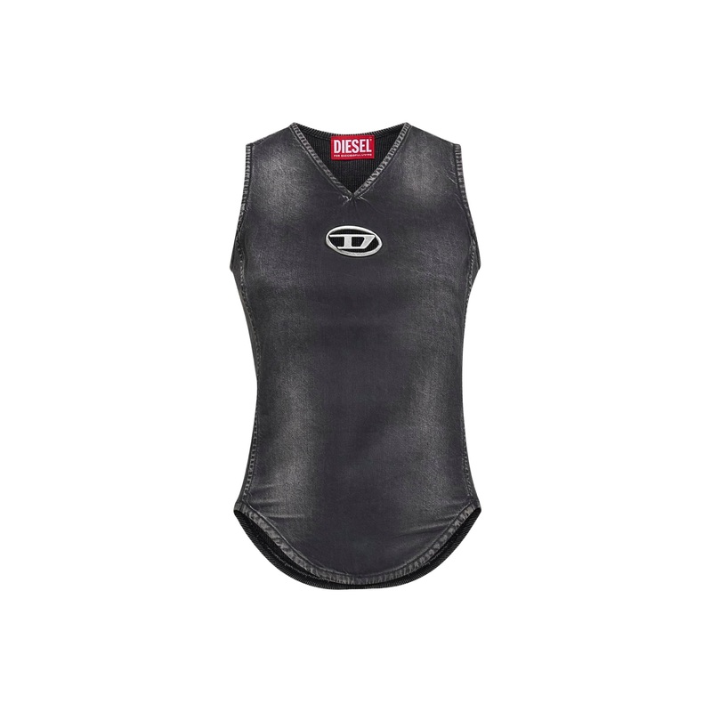 Black denim and jersey De-Nessi-S1 top