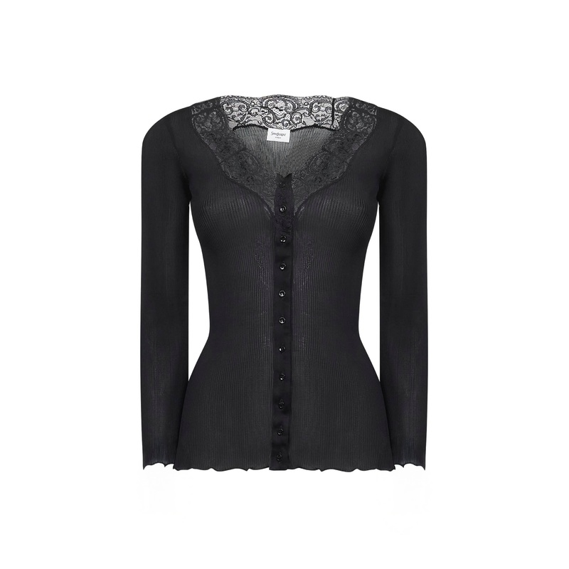 Black silk semi-sheer cardigan