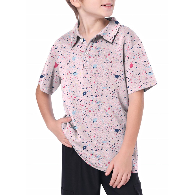 Youth Black Pink Ink Dots Golf Polo